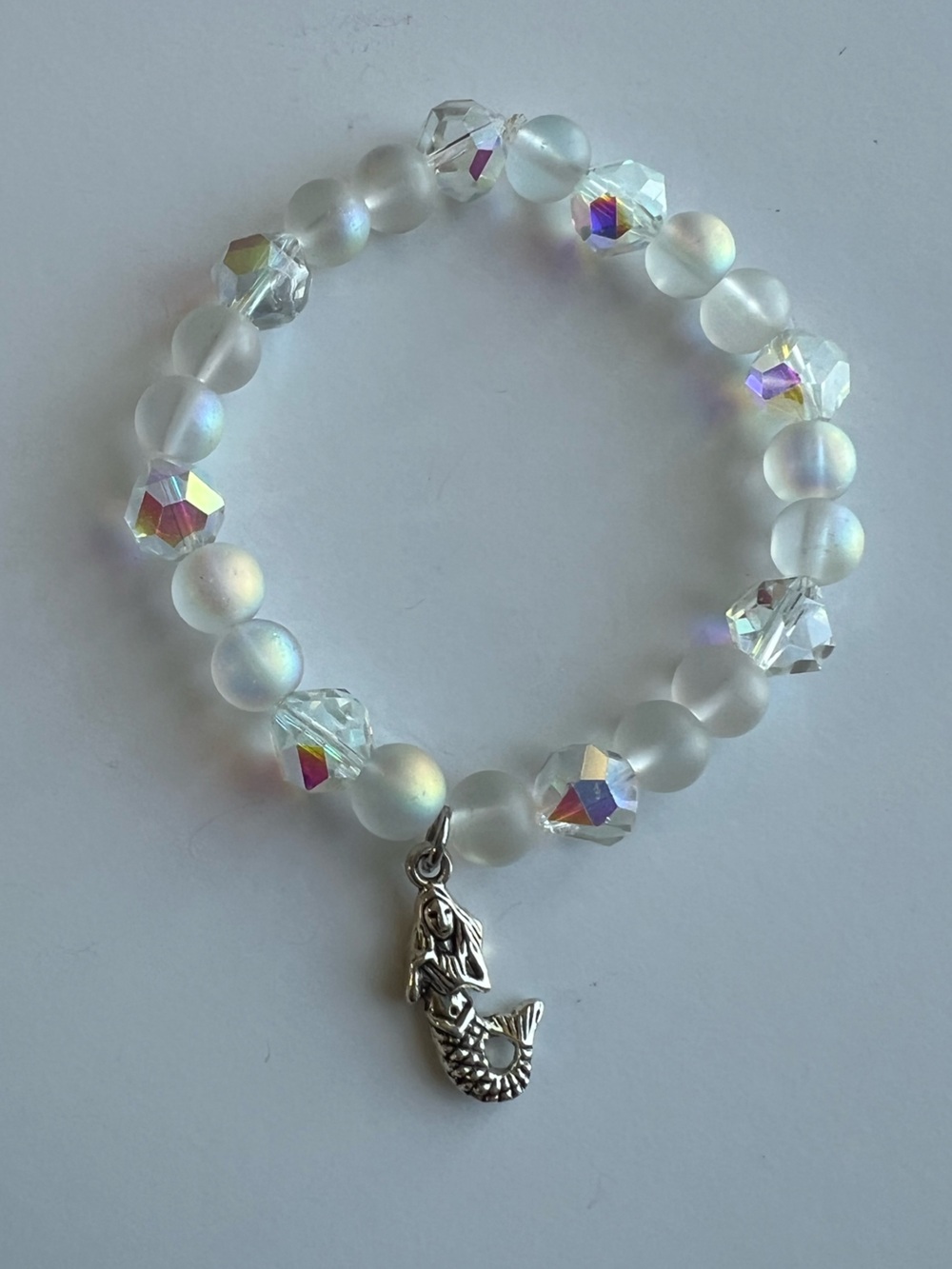 Iridescent Beaded Bracelet with Mermaid Charm / Coastal / Beachy handcrafted - Picture 2 of 7